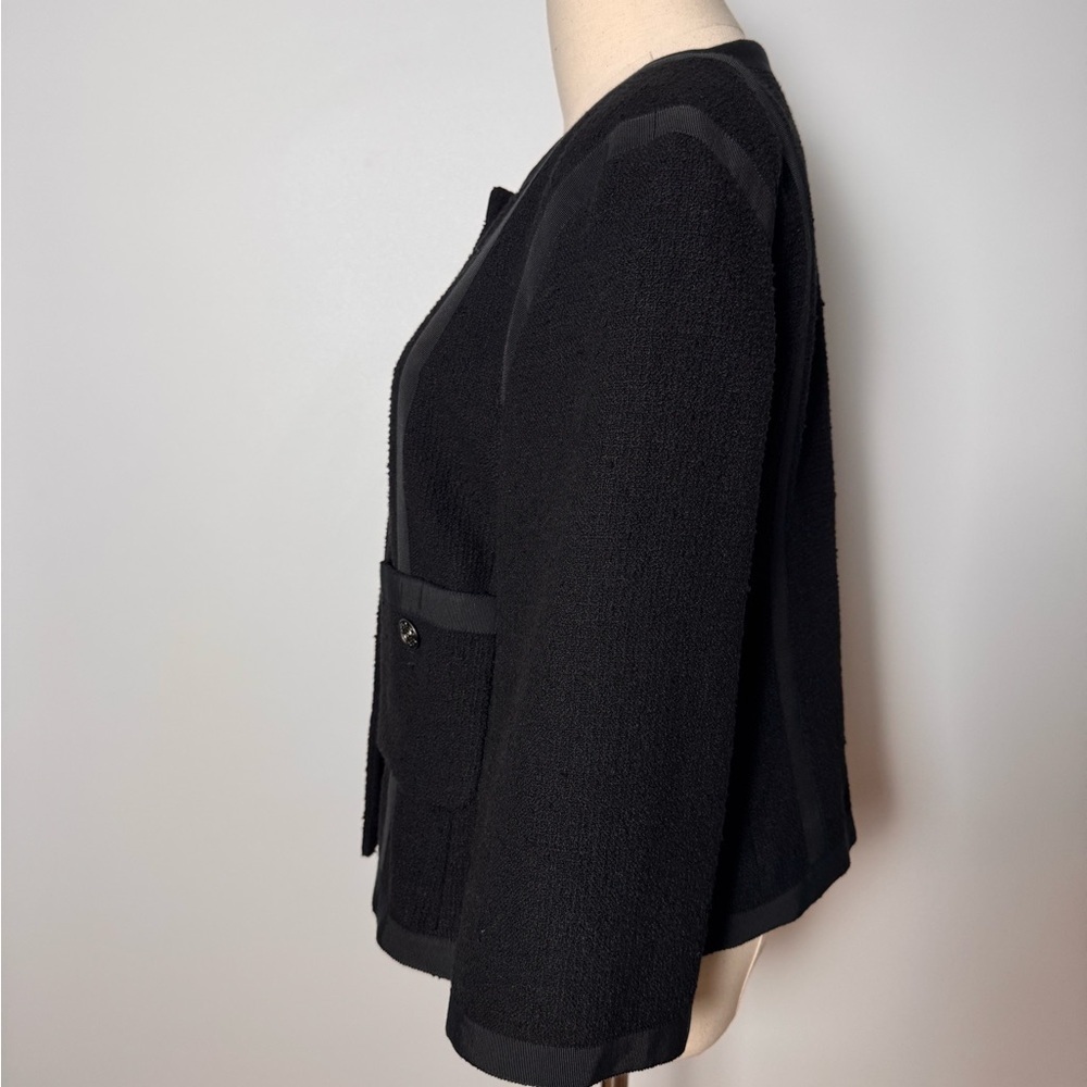 Chanel 2013 Black Cotton Tweed 3/4 Sleeve Jacket – Size 40 - Picture 9 of 15